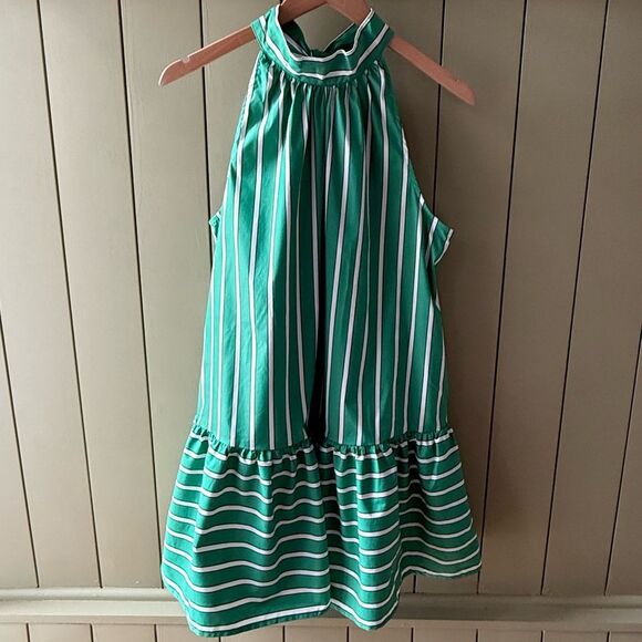 Christian Lacroix Striped High Neck Mini Dress in Green/White - Picture 3 of 8
